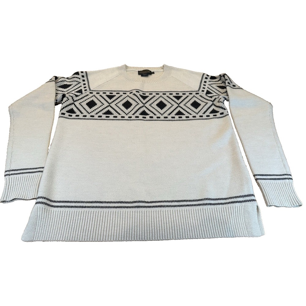 Pendleton Mens 100% Merino Wool Sweater Black White Geometric Print Size XS